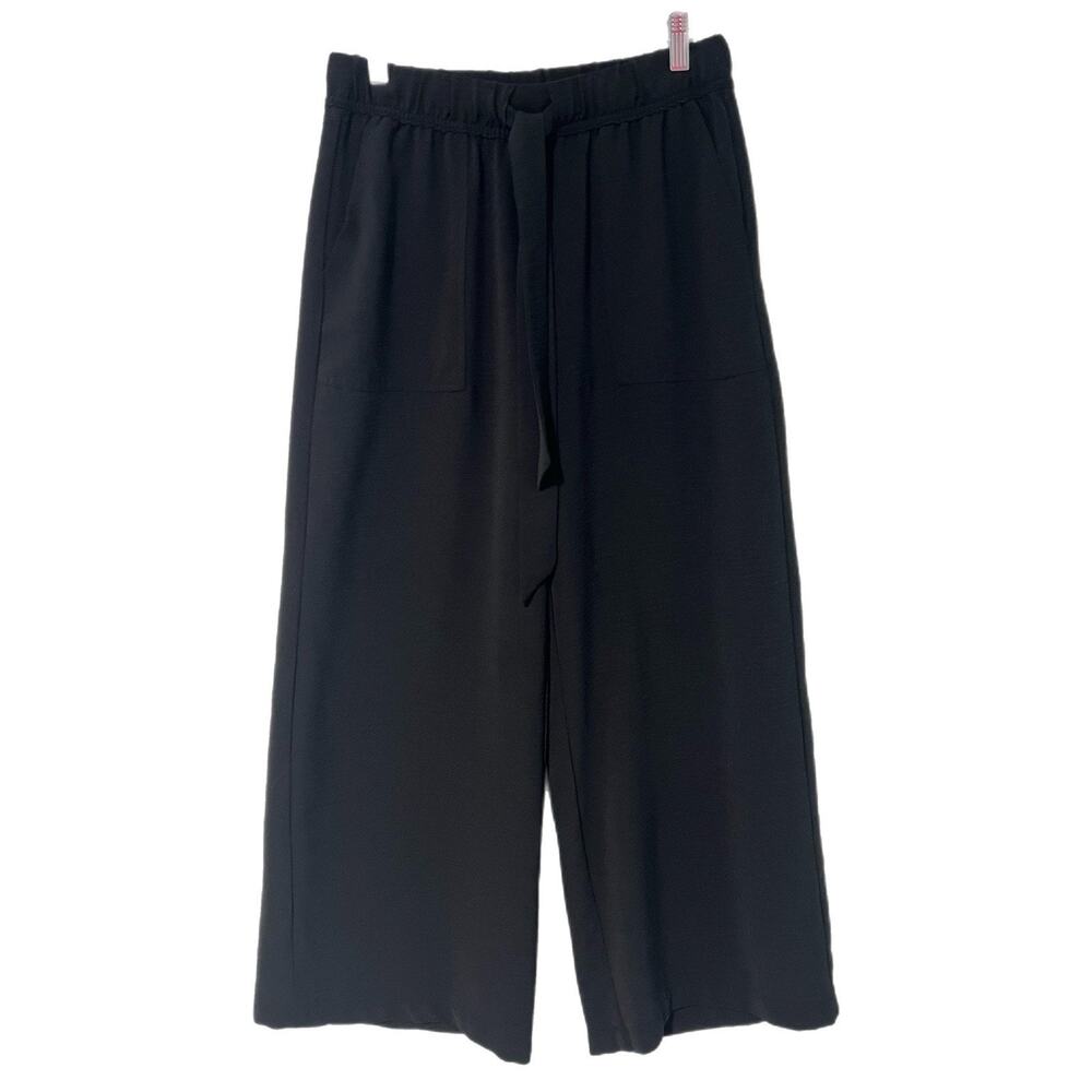 Nicole Miller Wide Leg Pants S Black Pull On Relaxed Minimalist Gaucho Culottes